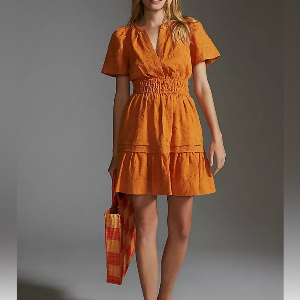 Anthropologie The Somerset Textured Mini‎ Dress Gold Size XS PETITE